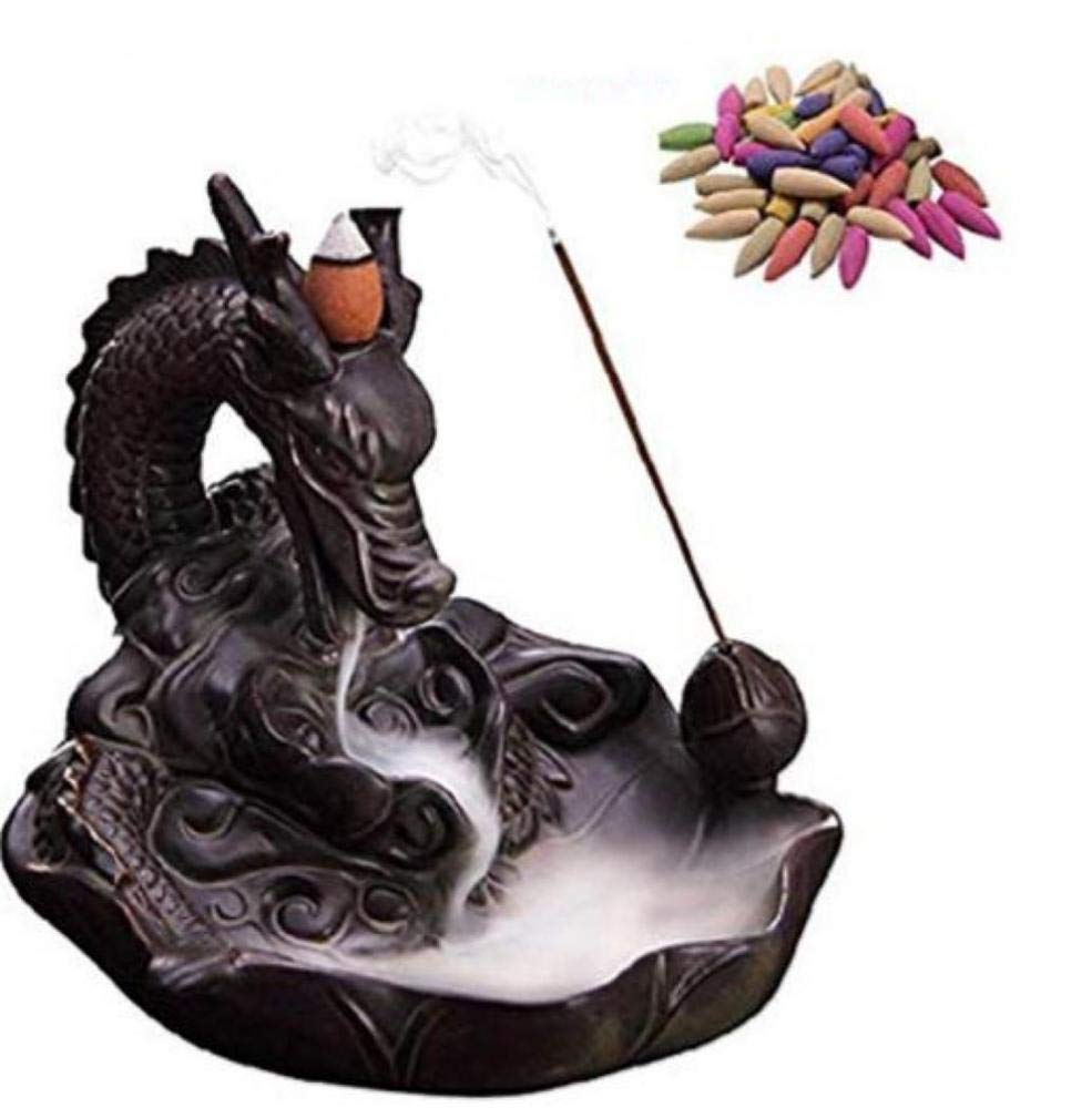 TANGT Backflow Incense Burner Home Dragon Backflow Incense Burner with 10 Pcs Backflow Incense Burner- Aromatherapy Ornament Home Decor