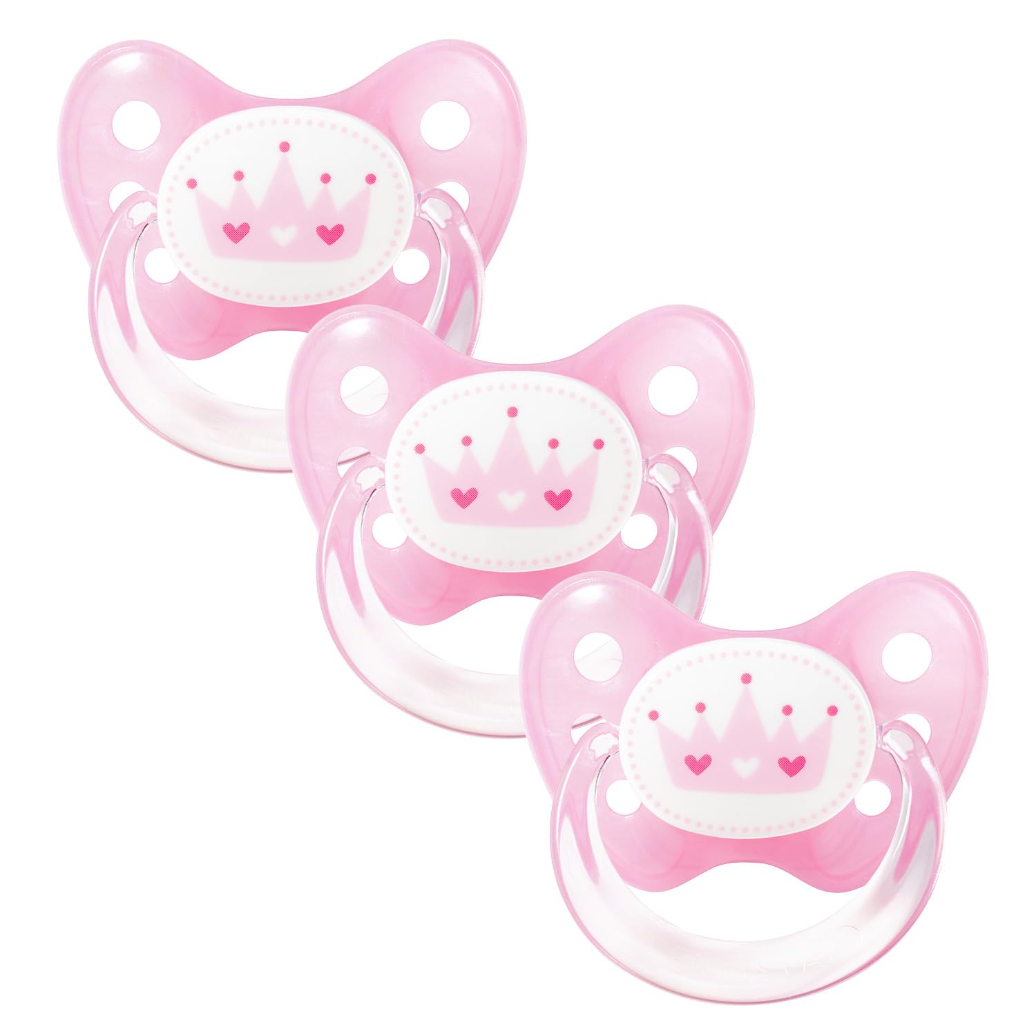 dentistar Silicone Soother Set of 3 - Size 1, 0-6 Months - Tooth and Jaw Friendly Silicone Soother for Newborns with Dental Step - BPA Free - Made in Germany - Crown, Pink