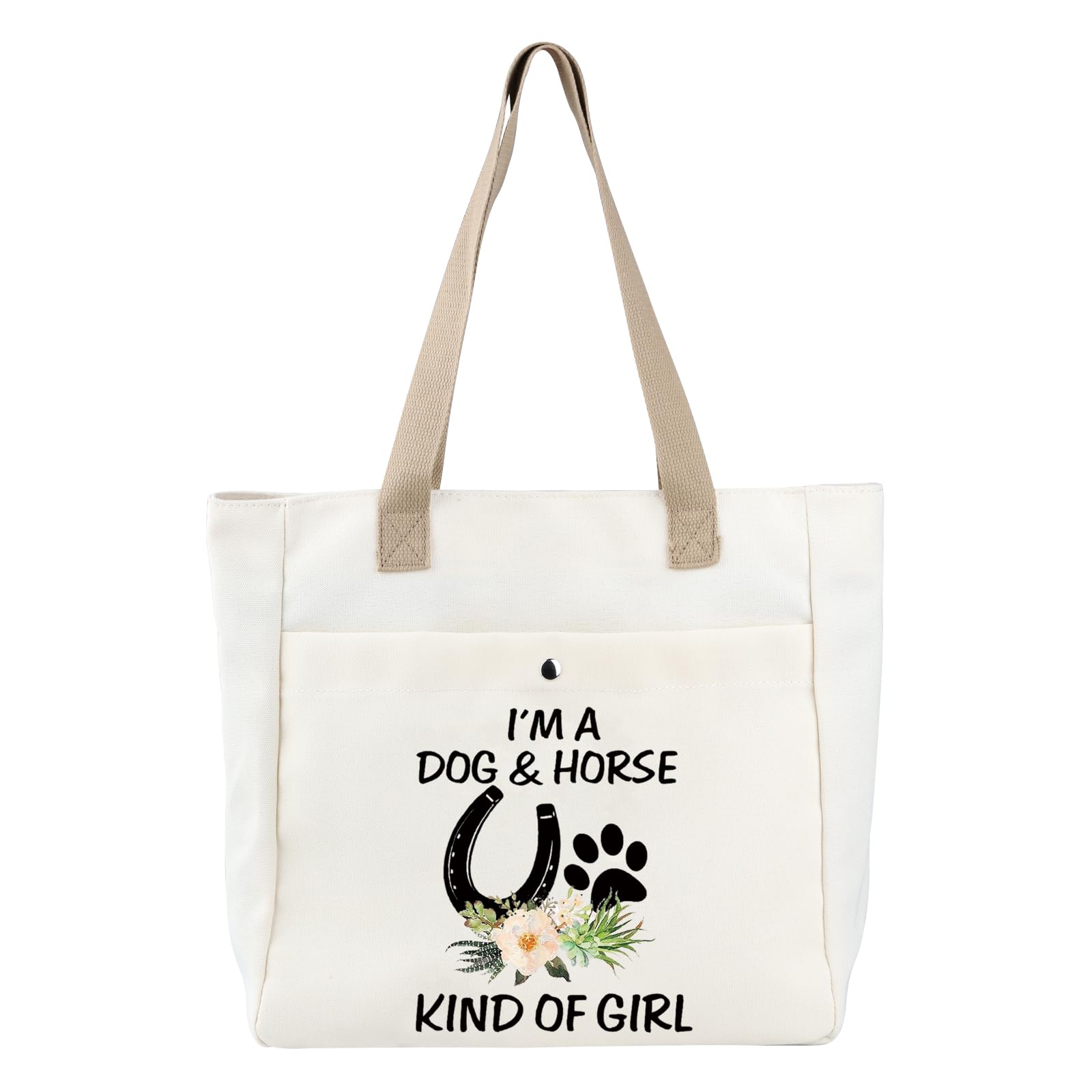 PLITI Horse Lover Gift I'm a Dog And Horse Kind Of Girl Tote Bag Paw Print Horseshoe Gift Dog Lover Gift Horse Trainer Gift (Dog And Horse TBU)