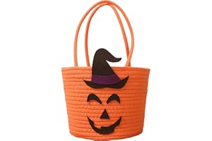 Poschnor Halloween Pumpkin Basket for Kids, Woven Rope Candy Basket, Halloween Decorations, Small Woven Rope Basket bins, Orange