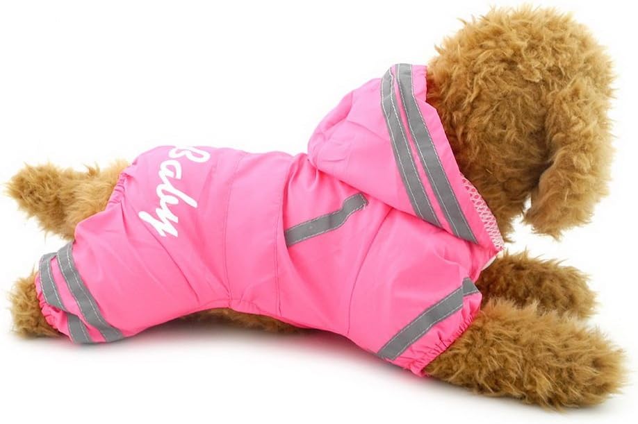 ZUNEA Small Dog Raincoat Hooded Waterproof Mesh Lined Puppy Slicker Rainwear Doggie Pet Rain Gear/Suit Jacket Jumpsuit Clothing Pink 2XL - Image 3