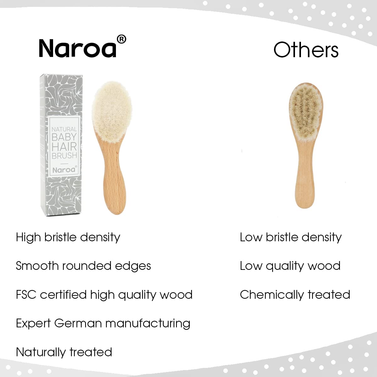 Naroa Natural Baby Hair Brush Soft Safe Wooden Handle & Smooth Goat