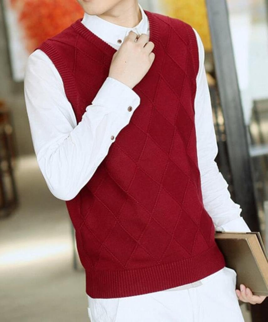 LD Mens Solid V-Neck Sleeveless Knitted 