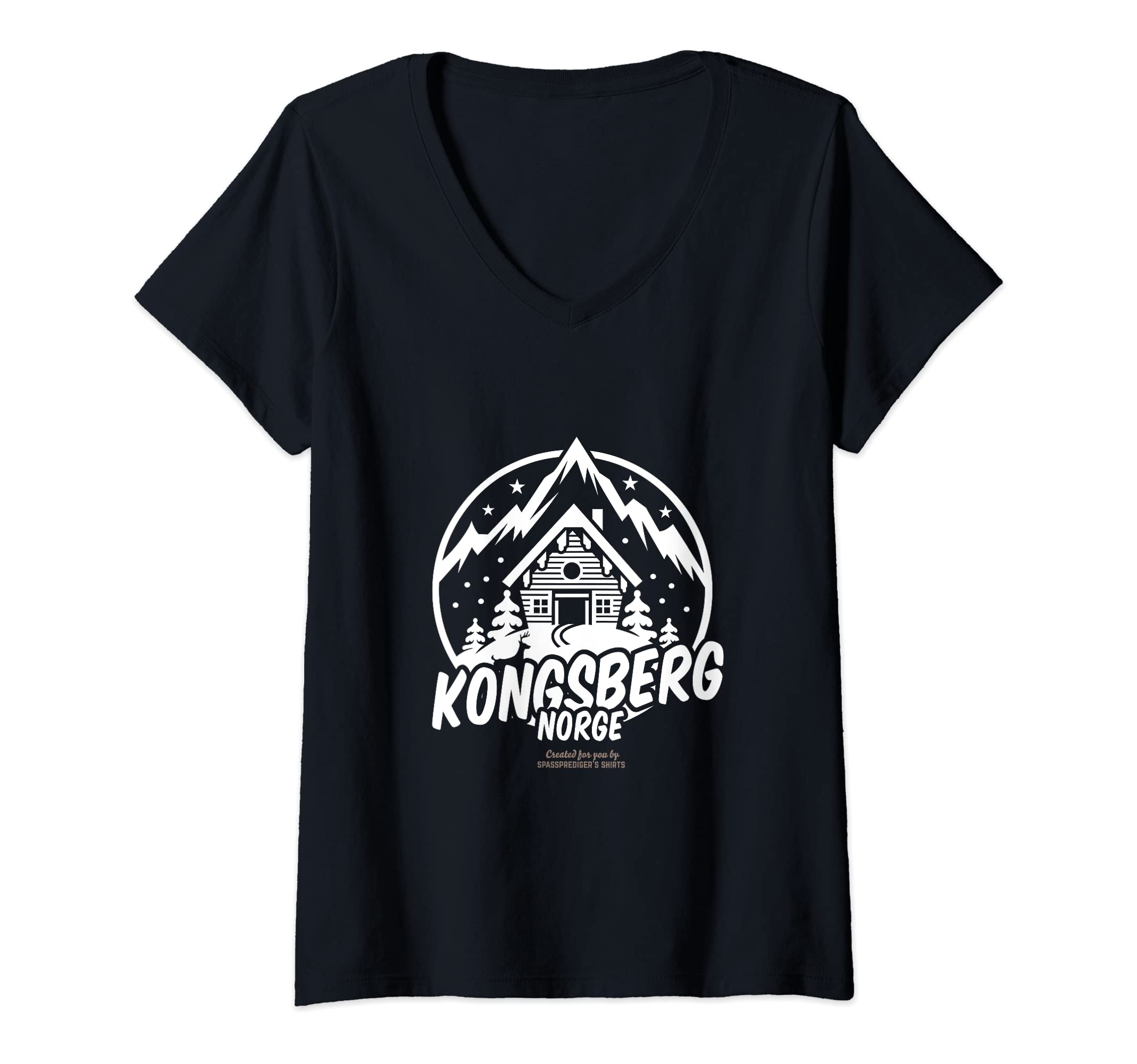 Womens Kongsberg Norge Ski Design with Ski Lodge in Kongsberg V-Neck T-Shirt