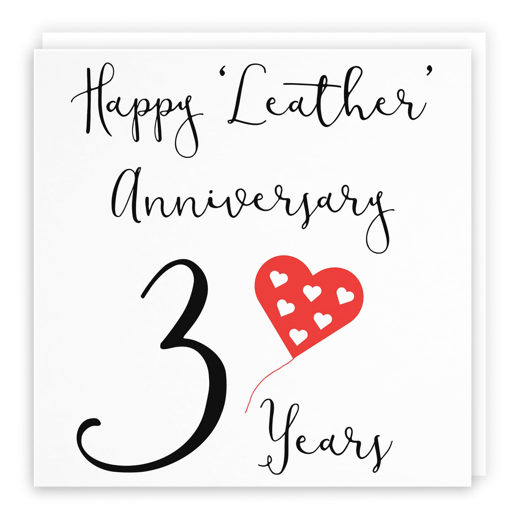 Hunts England - Large 3rd Wedding Anniversary Card - Happy Leather Anniversary - 3 Years - Red Heart Collection - Large - 210 x 210 mm - Fun Card - For Him, Her, Couples, etc.