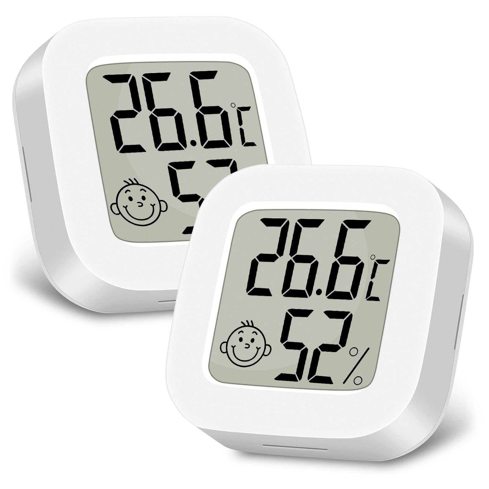 Ainiv 2PCS Digital Hygrometer Indoor Thermometer, Mini Room Thermometer with LCD Display and Face Lcons, Humidity Gauge with Temperature Humidity Monitor for Bedroom, Baby Room, Warehouse, Cellar, Car
