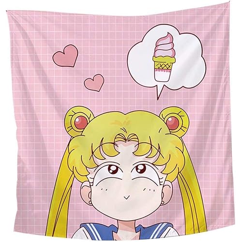 FJMM Anime Girls Tapestry Wall Hanging Home Decor 3D Printing Barrier Curtains Pink 60"x82"