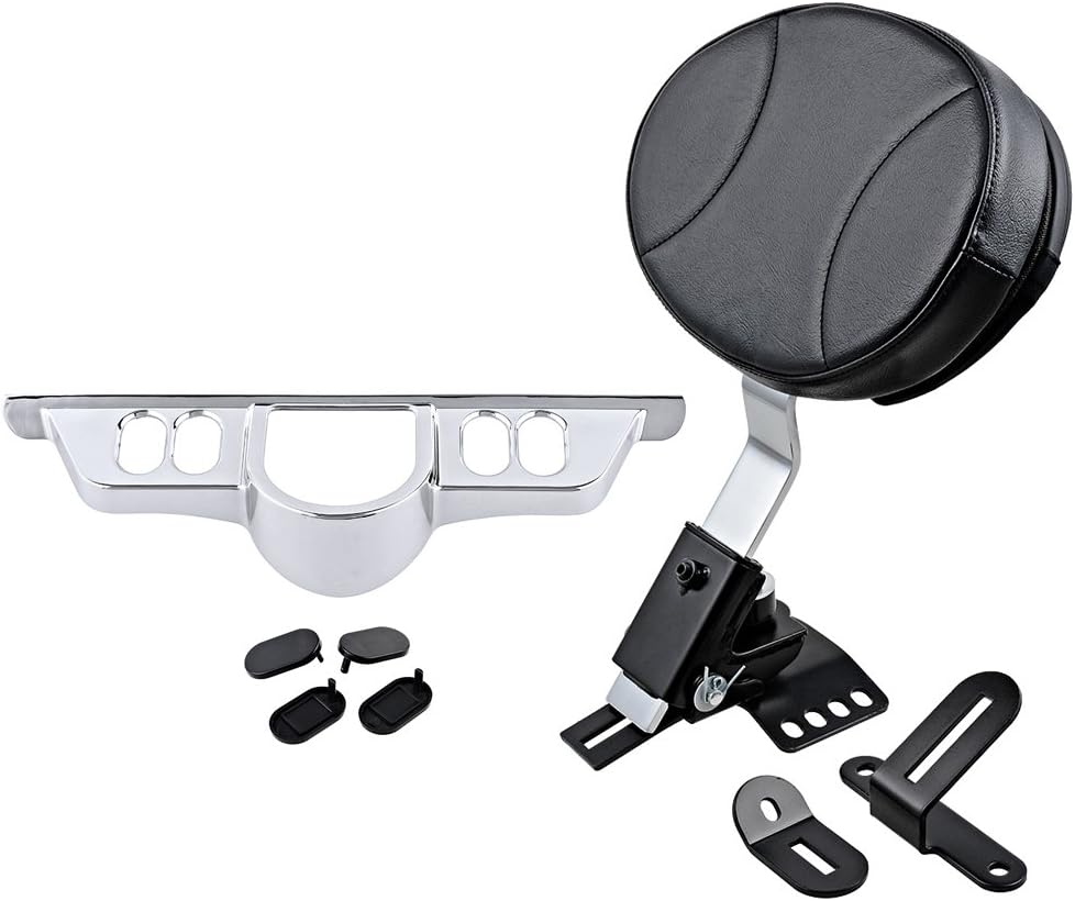 Astra Depot Adjustable Plug-in Driver Rider Backrest and Chrome Switch Dash Panel Accent Black Insert Cover Compatible with Harley 97-13 Electra Glide 06-13 Street Glide Slotted Seat