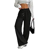 RoseSeek Women's Drawstring Waist Wide Leg Pants Trousers Casual Loose Sports Sweatpants