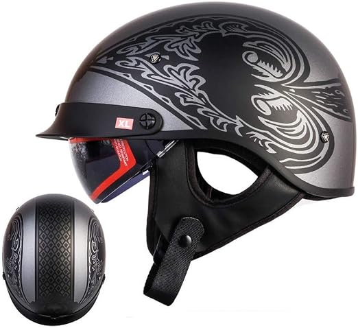 Amazon Co Jp オートバイヘルメットハーフヘルメットジェットヘルメットビルトインゴーグルオープンヘルメット Dot Ece認定巡洋艦チョッパースケートボード安全衝突防止ヘルメット ホーム キッチン