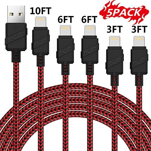 Juzihao iPhone Cable 5Pack 3FT 6FT 10FT Nylon Braided USB Charging Syncing Cord Lightning to USB Charging Cable for iPhone X, 8, 8 Plus, 7, 7 Plus, 6s, 6s Plus, 6, 6 Plus, SE, 5s, 5c, 5, iPad mini