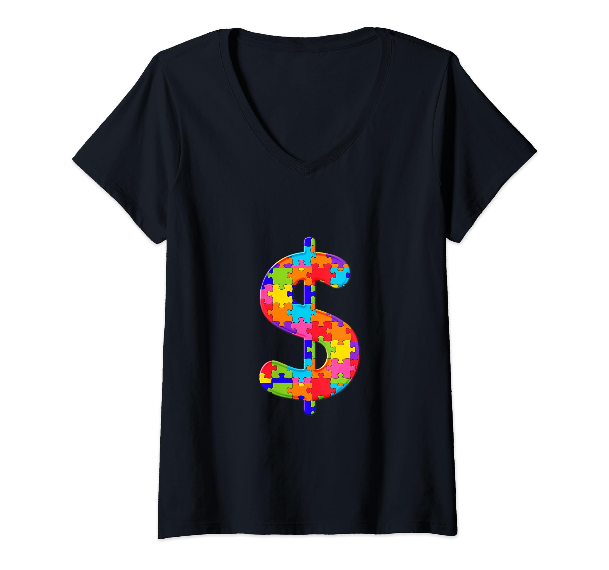 USD Dollar Money Puzzle Autism Puzzle V-Neck T-Shirt