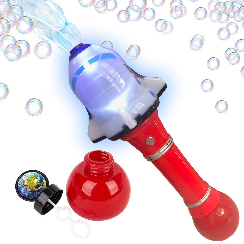 Photo 1 of ArtCreativity Light Up Shuttle Bubble Blower Wand - 12.5 Inch Illuminating Bubble Blower with Thrilling LED Effects, Batteries and Bubble Fluid Included, Great Gift Idea, Party Favor - Assorted Colors