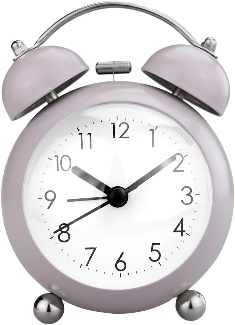 PILIFE 3” Small Twin Bell Alarm Clock,Cute with Backlight and Loud Alarm to Wake You Up,Silent Working Perfect for Bedroom and Work(Grey)