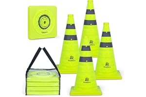 RoadHero 18 Inch 4 Pack Collapsible Traffic Safety Cones, Lime Green Pop-up Cones with Reflective Collar for Road Safety, Driving Training, Parking Lots