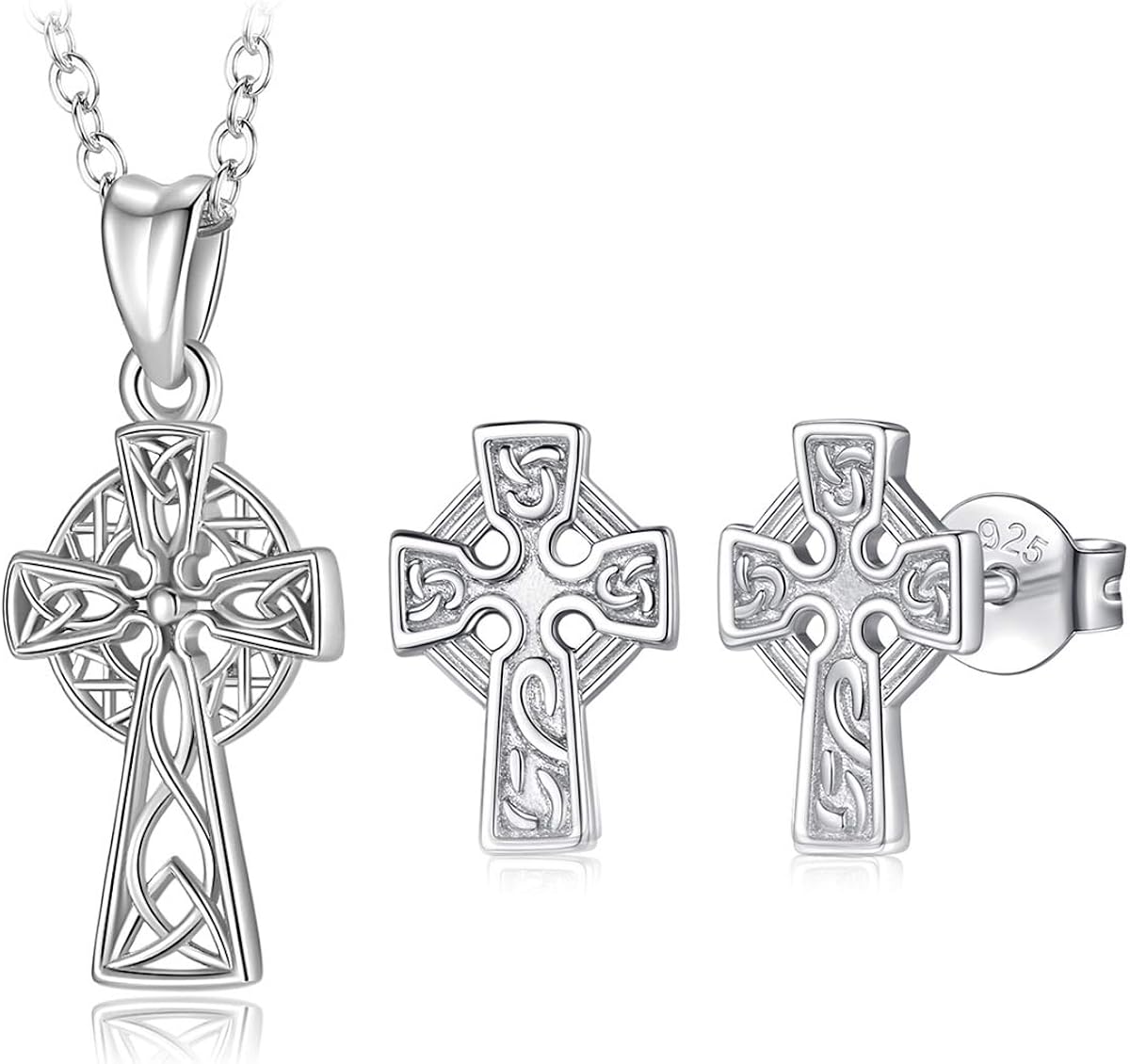 Amazon.com: INFUSEU Sterling Silver Celtic Cross Jewelry Set for Women, 18