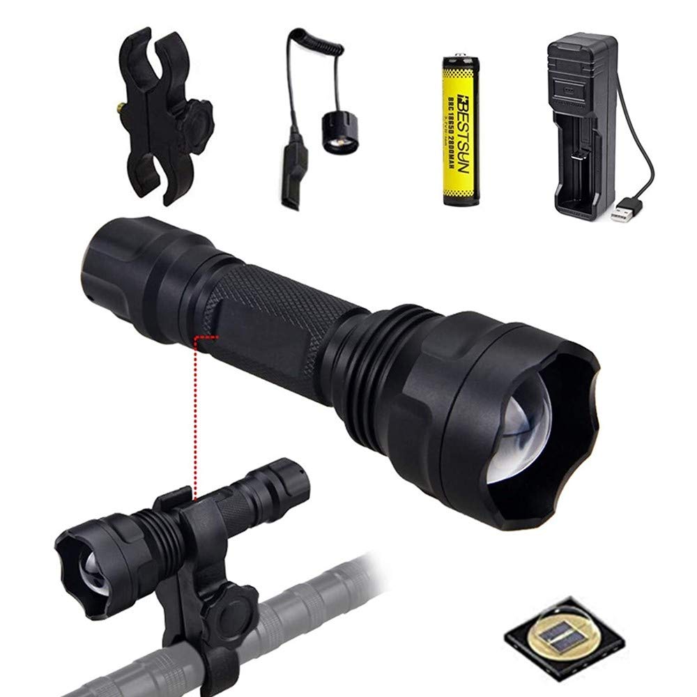 LUXJUMPER 940nm IR Torch, Zoomable Infrared Light Night Vision Torch Tactical Flashlight with Pressure Switch, Scope Mount, Batteries and Charger for Night Hunting