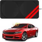 REMOCH Windshield Sun Shade for Dodge Charger Challenger Durango Ram Accessories Universal Fit to All Dodge Cars Sunshade Foldable Sun Visor Protector Blocks UV Rays Keep Your Car Cooler (Red)