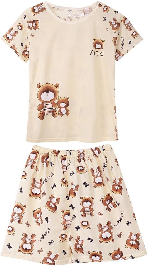 Women Cartoon Pajamas Short Sleeve Cotton Pyjamas Set Home Nightwear Sleepsuit