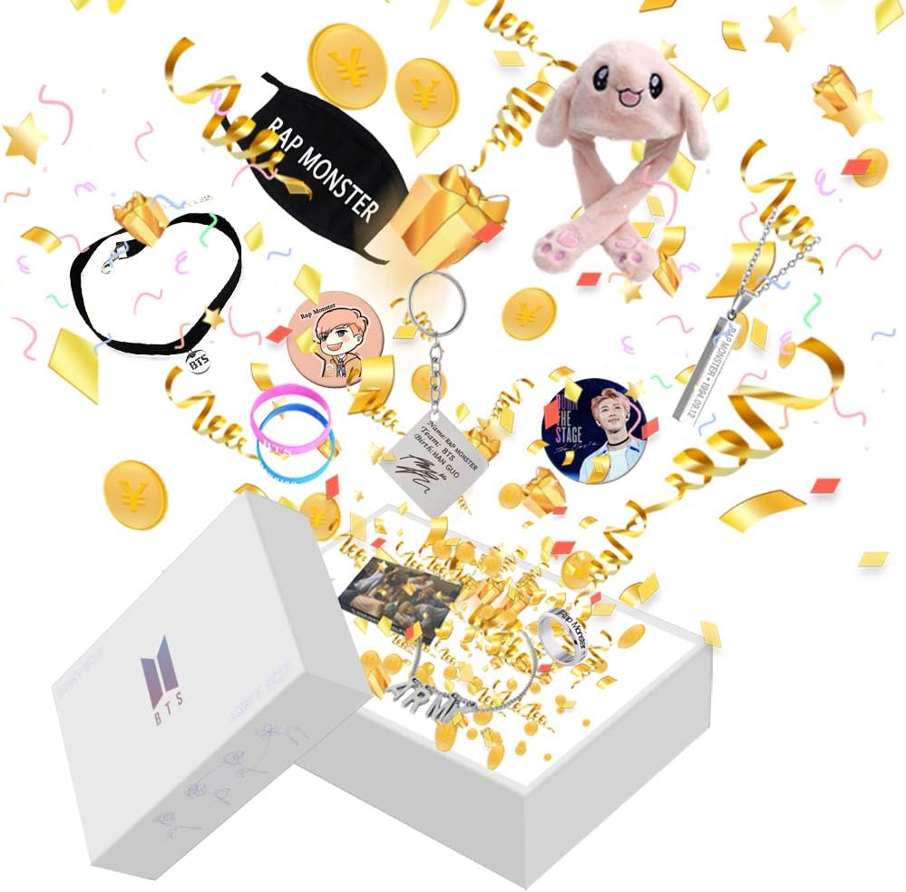 AIIVPO BTS Merchandise Gift Box Set Kpop Bangtan Boys BTS Album Premium Army Box Love Yourself Jungkook Jimin V with Necklace Keychain Stickers Mask Cards BTS Accessories (94 RM Box)