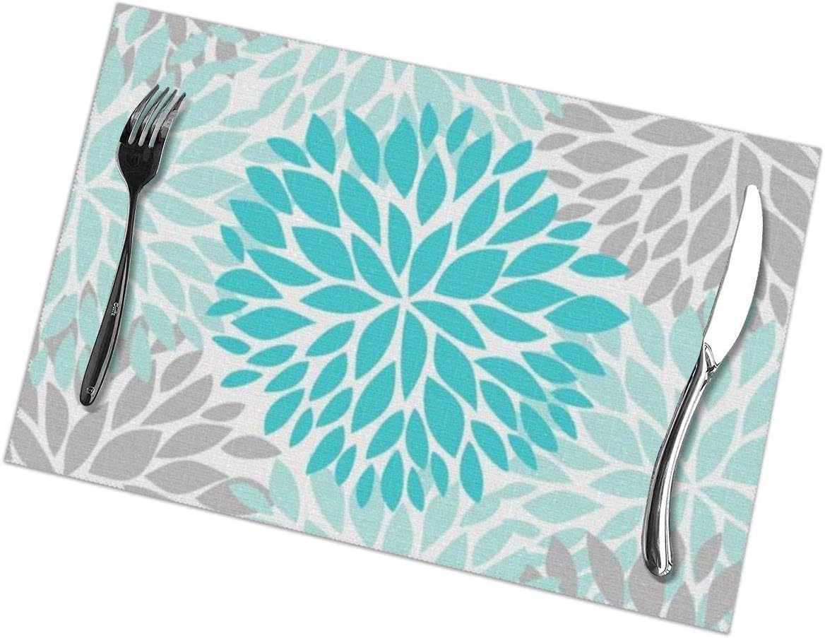 TianHeYue Turquoise Blue and Gray Placemats Set of 6