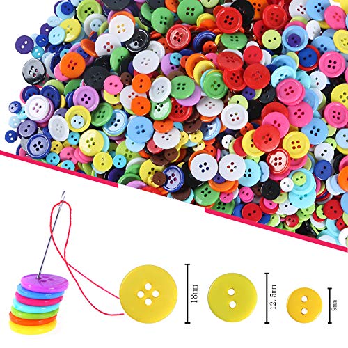 Efivs Arts Resin Buttons 2640pcs Assorted Size 2 and 4 Hole Round Craft Plastic Buttons for Sewing DIY Crafts Scrapbooking Children's Manual Button Painting
