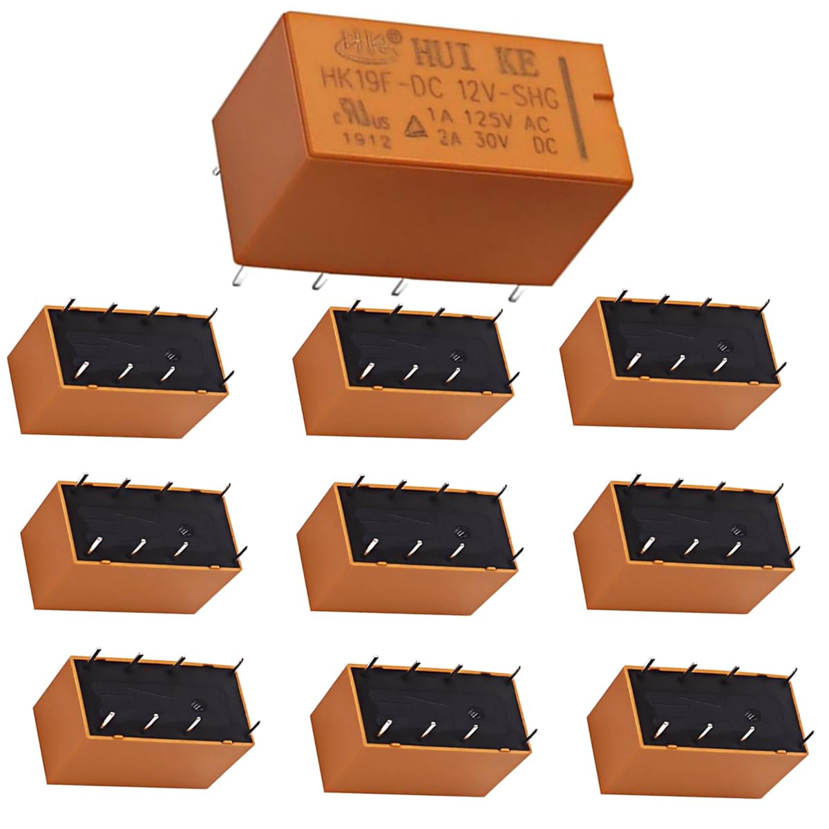 Photo 1 of 10PCS HK19F-DC12V-SHG DPDT 2 Form C 8-Pin PCB Mini Power Relay, HK19F-8P-12V Coil (0.2W, 720?), 1A 125VAC / 2A 30VDC, Subminiature Sealed RoHS, Through-Hole DIP, Board-Level Replacement