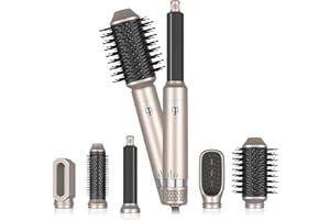 Yitrust 6 in 1 Hot Air Hair Brush 60000RPM Powerful Negative Ionic Blow Dryer with 3 Temp Left&Right Air Curler Wand,1000W Thermal Air Brush,Hair Straightener Brush,Style Volumizing Brush Gold Black