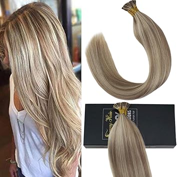 Sunny 18inch I Tip Human Hair Extensions Dark Ash Blonde Highlight