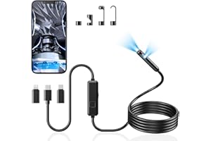 Acoath Endoscope Camera with Light, Dual-Lens 1920P HD Borescope with 8 Adjustable LED Lights, IP67 Waterproof Boroscope Inspection Tools, 9.8ft Semi-Rigid Snake Camera for iOS & Android