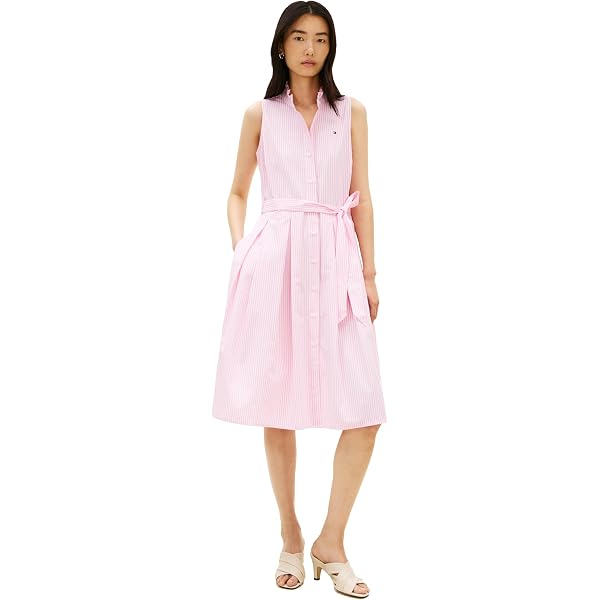 tommy hilfiger sleeveless shirt dress Tommy Hilfiger Women's Smocked Waist Sleeveless Shirt Dress