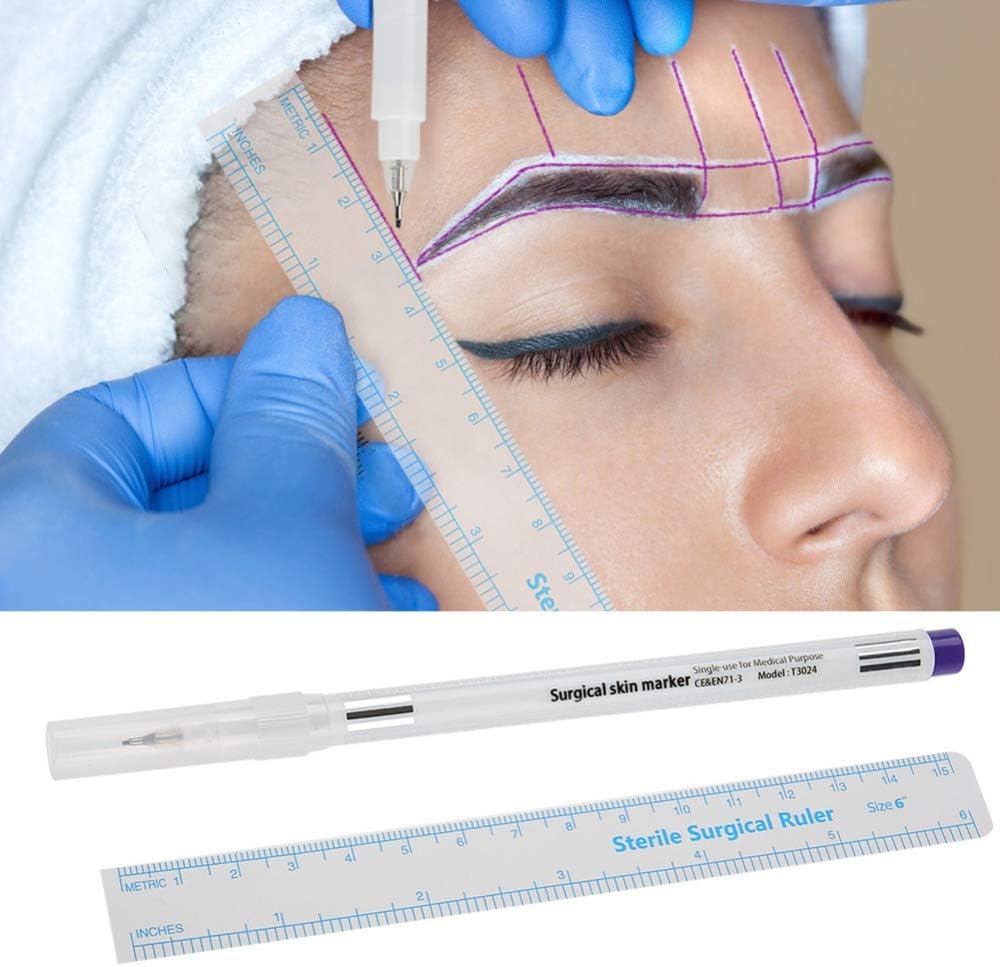 FDGBCF 1 Set Sterilized Tattoo Marker Pen Surgical skin microblading Positioning Tool with Measuring Ruler Permanent Makeup Accessories