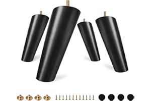 FoDau770 Black Rubber Wood Furniture Legs 6 Inches, Slant Tapered Wood Legs Mid Century Sofa Legs Set of 4, 5/16" UNC Furniture Feet Replacement Legs for Cabinet Sofa Couch Dresser Chair Ottoman Table