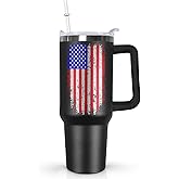 Ceovfoi American Flag Tumbler with Handle,40 oz Dad Vacuum Insulated Stainless Steel Travel Tumblers,Patriotic Military Gifts For Veterans, Police, Fathers Day, 4th of July