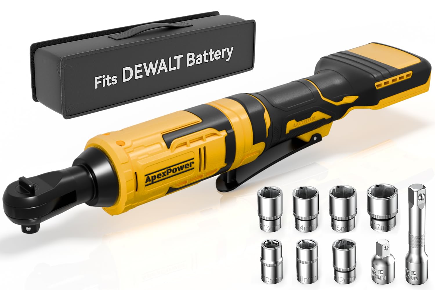 Photo 1 of 3/8 Inch Cordless Ratchet Wrench, for DEWALT 20V Max Battery, 88Ft-Lbs, 0-400RPM, Electric Ratchet Wrench Set with Variable Speed Trigger, Reinforced Head, R&F Switch, 7 Sockets, 3/8" to 1/4" Adapter