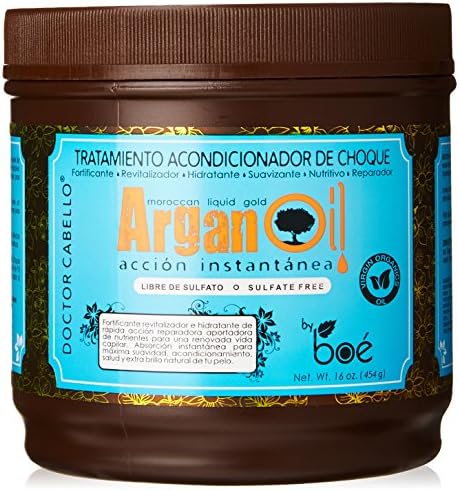 Doctor Cabello Argan Oil hair mask 454 grams– Made with 100% Virgin Organic Moroccan Argan oil, Silk proteins & Panthenol for intense conditioning and soft hydrated hair – Sulfate free