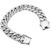 VY JEWELRY Cuban Chain Solid 925 Sterling Silver 15mm Links Bracelet for Men