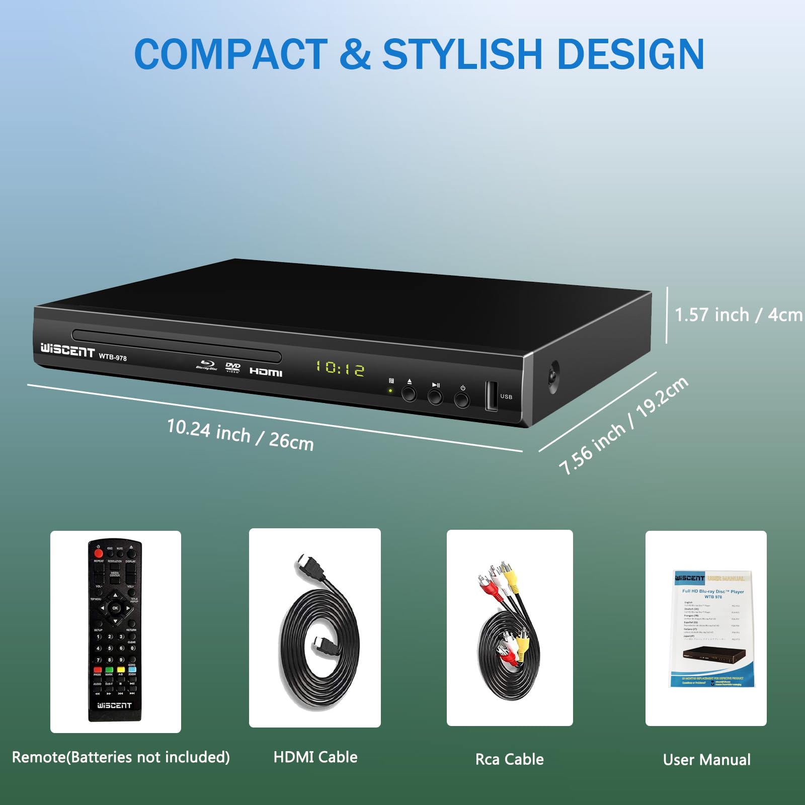 Blu-Ray Player für TV, WISCENT DVD Player mit Koaxial/HDMI/AV/Ausgang, USB-Eingang, Alle DVDs und Region B/2 Blue Ray Discs, Kompakter Full HD 1080p Bluray Player 8