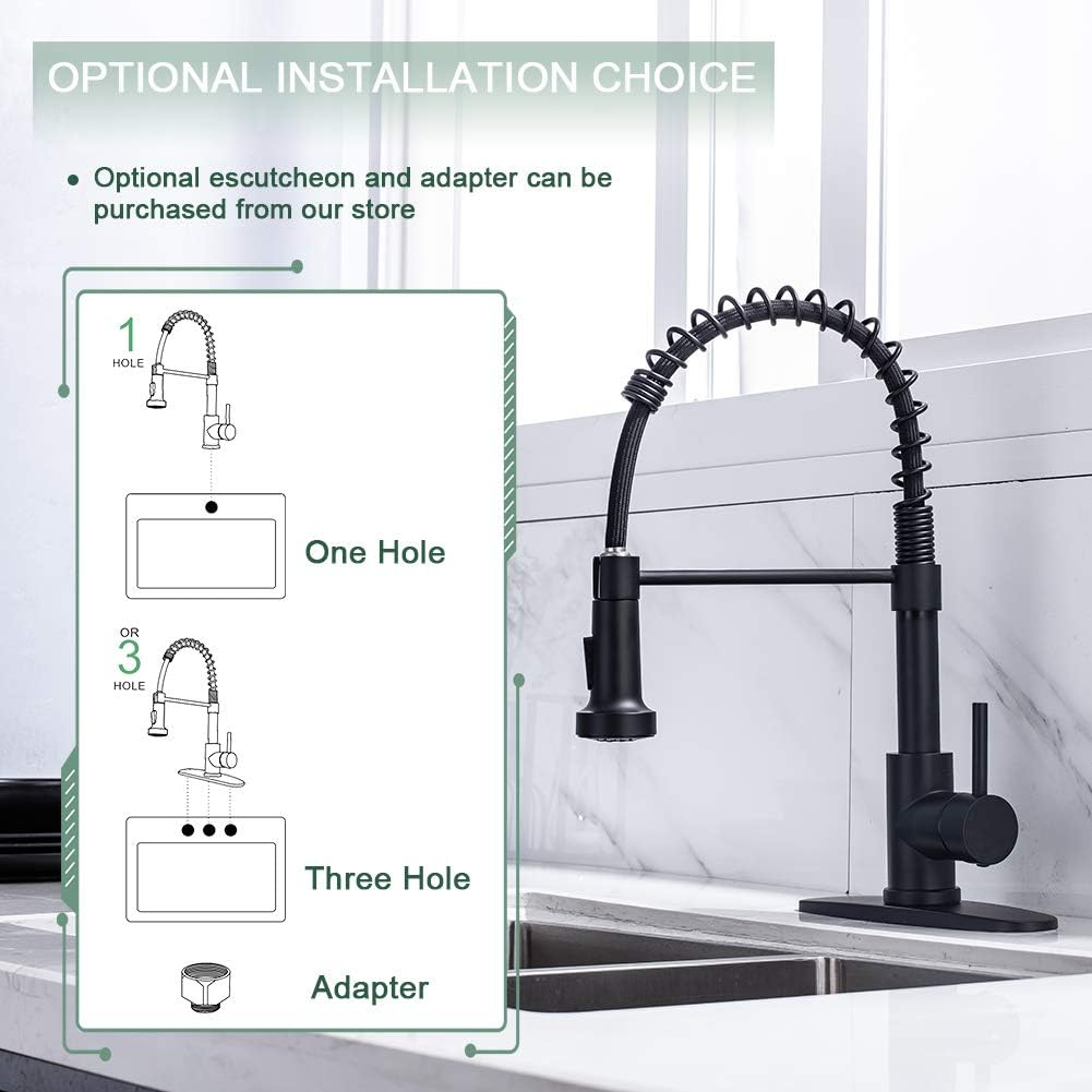 Kitchen Faucet, Kitchen Faucets with Pull Down Sprayer WEWE Sus304 Stainless Steel Matte Black Industrial Single Handle One Hole Or 3 Hole Faucet for Farmhouse Camper Laundry Utility Rv Wet Bar Sinks - - 