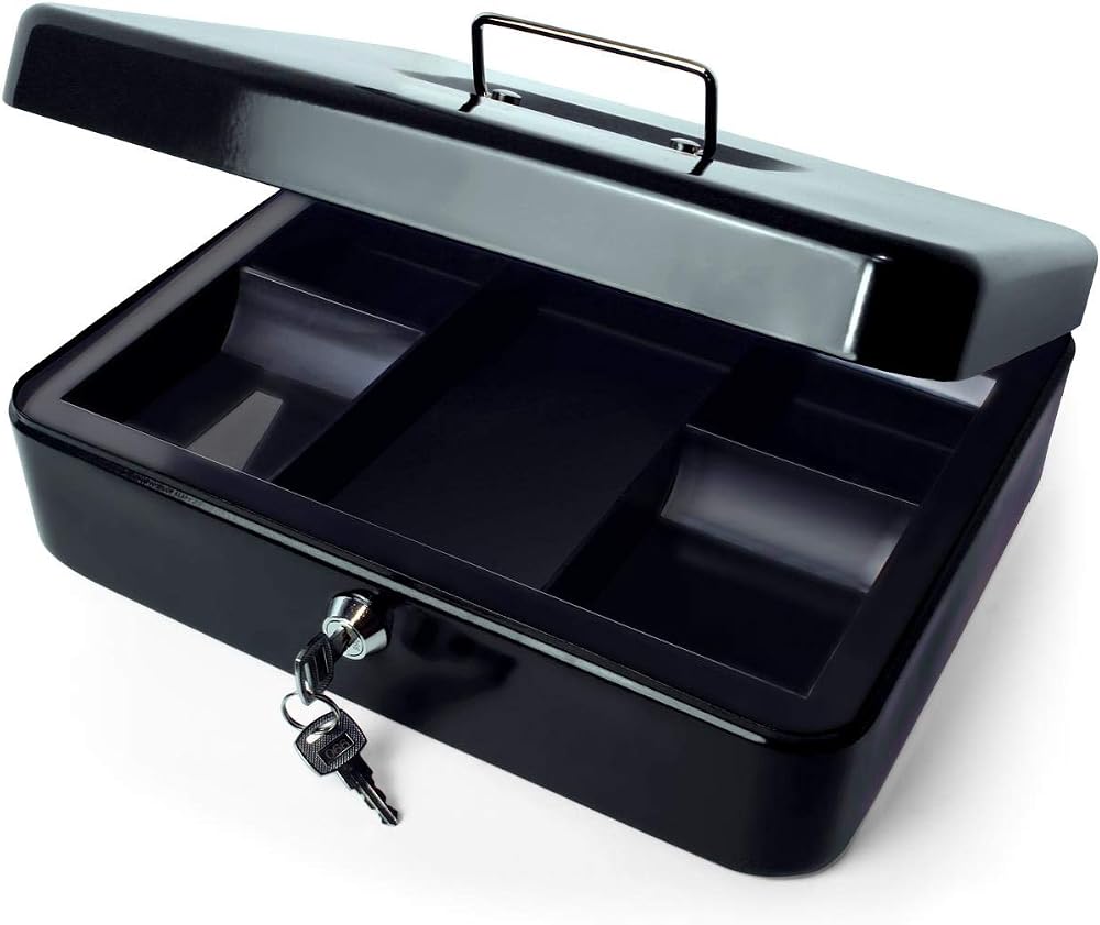 igadgitz Home U7171 Petty Cash Box with Keys and Coin Tray 12in Black