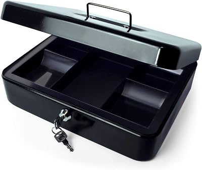 igadgitz Home U7171 Petty Cash Box with Keys and Coin Tray 12in Black