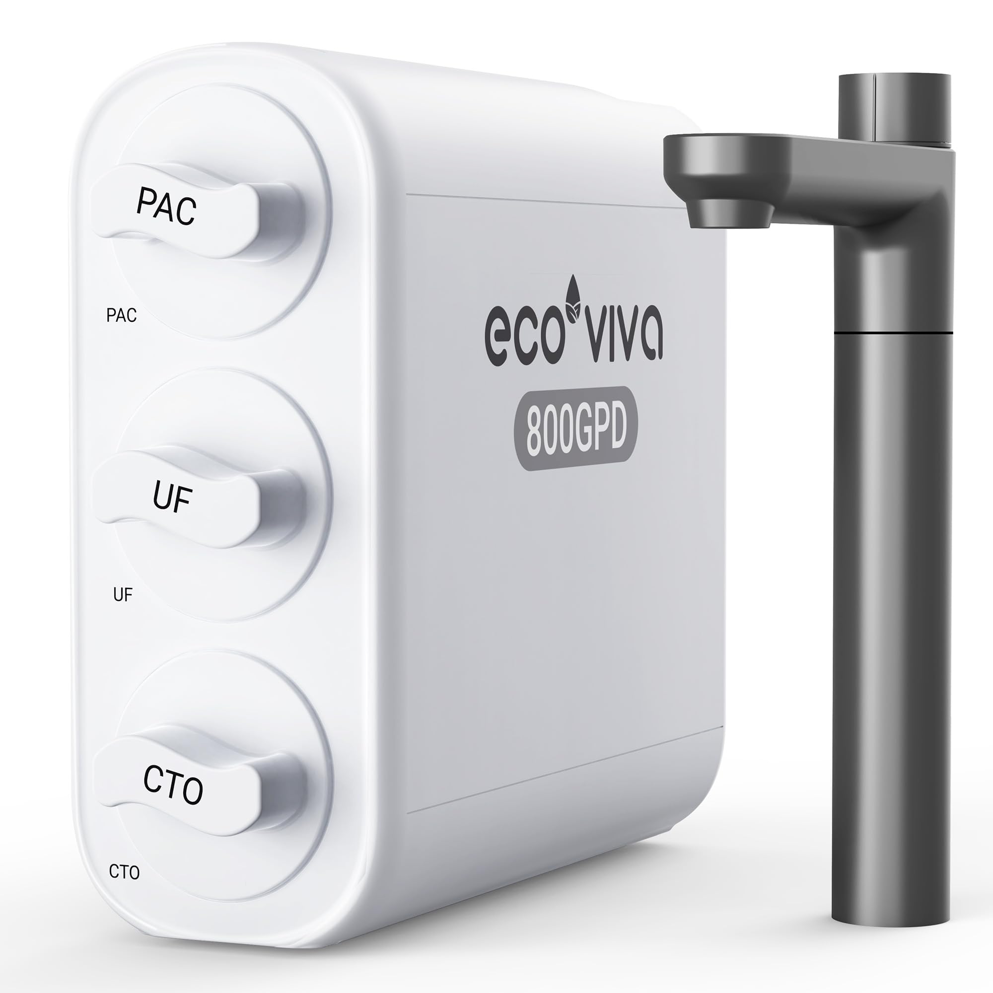Ecoviva 0.01μm Ultra-Filtration Under Sink Water Filter, 4-Stage 800GPD Tankless Water Filtration System, Compact Design, No Electricity & Zero Wastewater, Preserves Beneficial Minerals, NO Reduce TDS
