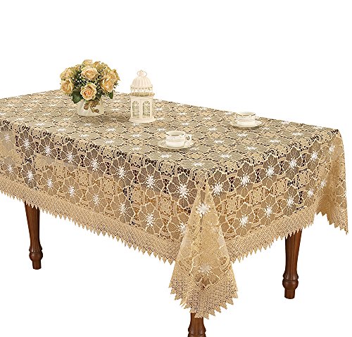 Simhomsen Beige Embroidered Lace Tablecloth 60 By 102 Inch Rectangle