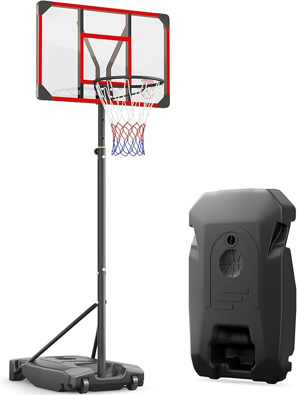 Yohood Basketballkorb Outdoor für Kinder/Jugendliche, Basketballkorb mit Rollen Tragbar, 147–260cm Höhenverstellbarer Basketballständer mit 82x53cm PC Rückwand & Vergrößerter Basis