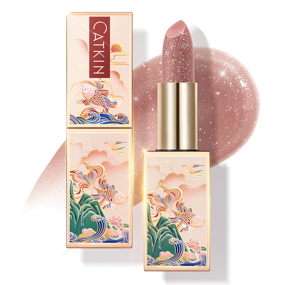 CATKIN Moonlight Lip Balm, Natural Glitter Tinted Lip Balm, Chapstick Lip Balms with Vitamin E for 8h Moisture for Dry Cracked Lips, 3.5g