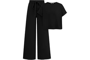 NALANISA Two Piece Outfits for Women Summer Sets Ribbed Knit Short Sleeve Tops Wide Leg Pants Matching Lounge Sets Tracksuit
