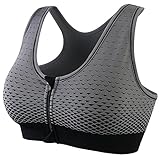 BaBana Women's Zip Front Anti Sports Yoga Bra, Padded High Impact Support For Workout Fitness Removable Pads, Running Bra (X-Large, Gray)