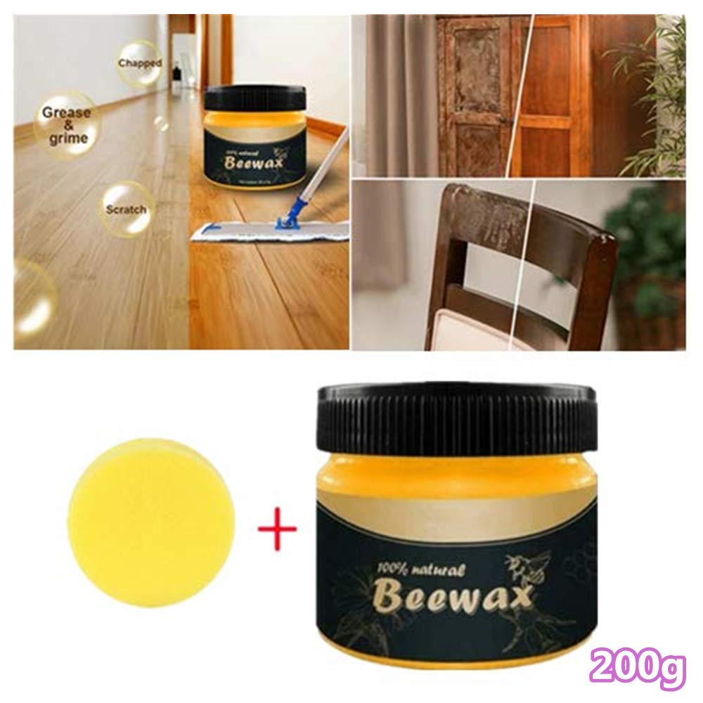 Atcool Wood Seasoning Beeswax Natural Furniture Care Beeswax No Smell Wooden Wax Wood Polish Home Cleaning 20/100/200g (With a Sponge | 200g)