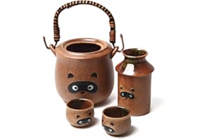 Traditional Japanese Pottery Set – Exquisite Ceramic Sake Set – Japanese Sake Set – Mino Ware Japanese Pottery – 4 pieces Tan