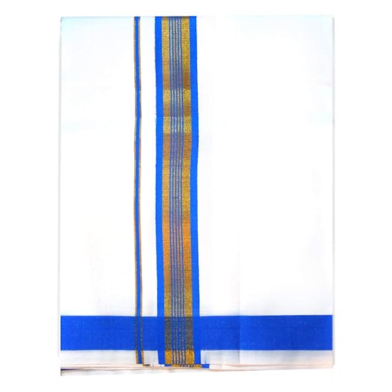 Mens Cotton Fancy Border Normal Dhoti (Size : FS-Per Piece - 2Mtrs) Color Sky Blue